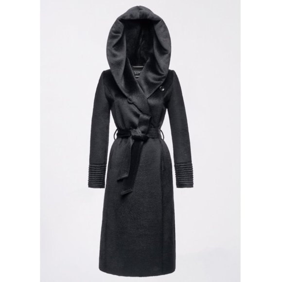 SENTALER Long Hooded Wrap Coat Black - Picture 1 of 6